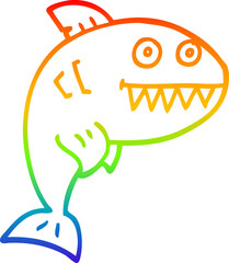 rainbow gradient line drawing of a cartoon deadly shark