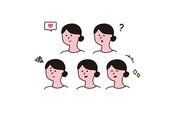 様々な表情をする女性アイコンのセット