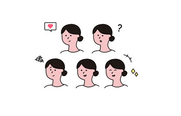 Obraz premium 様々な表情をする女性アイコンのセット