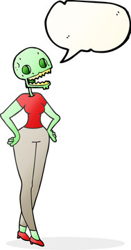 freehand drawn speech bubble cartoon zombie woman
