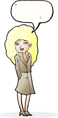cartoon female spy with speech bubble
