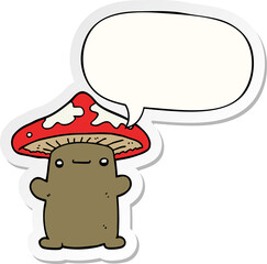 cartoon mushroom with speech bubble sticker