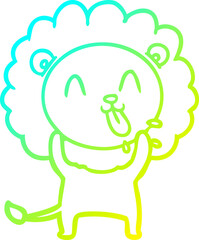 cold gradient line drawing of a happy cartoon lion