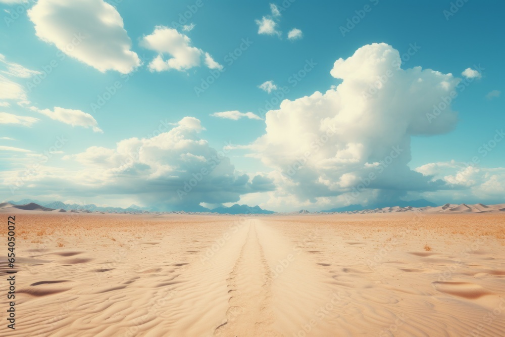 Poster path in the sandy desert. background with selective focus and copy space