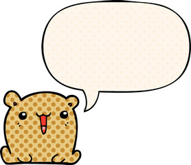 cute cartoon bear with speech bubble in comic book style