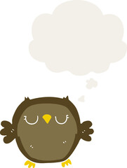 cartoon owl with thought bubble in retro style