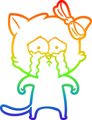 rainbow gradient line drawing of a cartoon cat