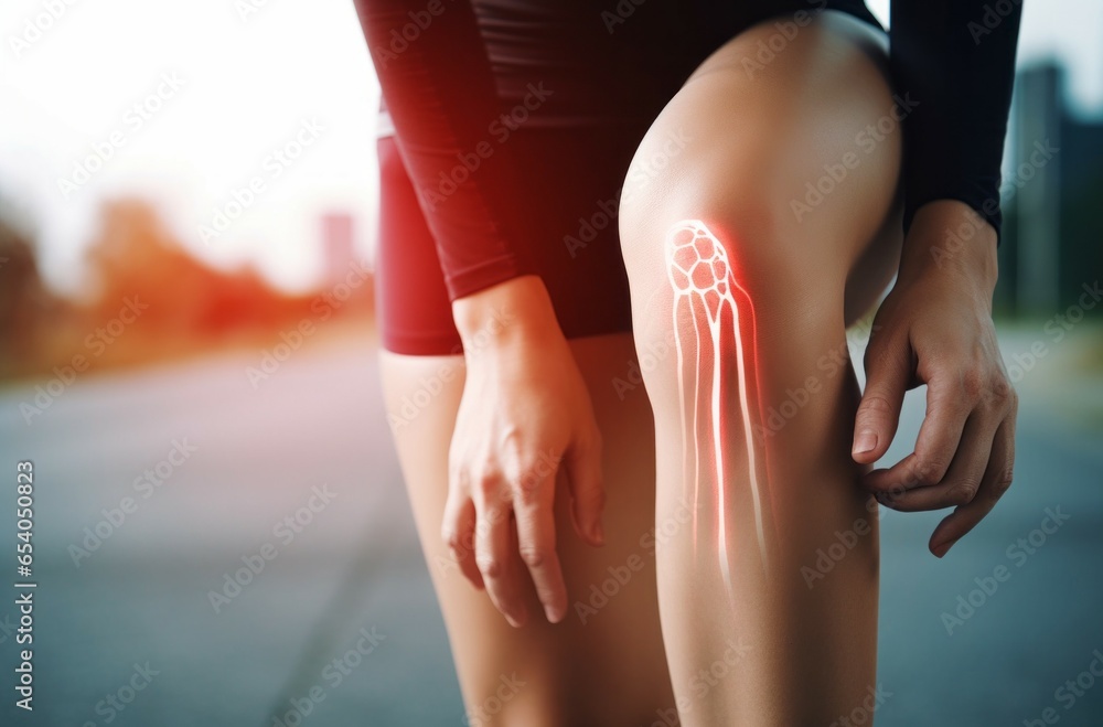 Poster knee problems. abstract visualization of nerve endings in joints. background with selective focus