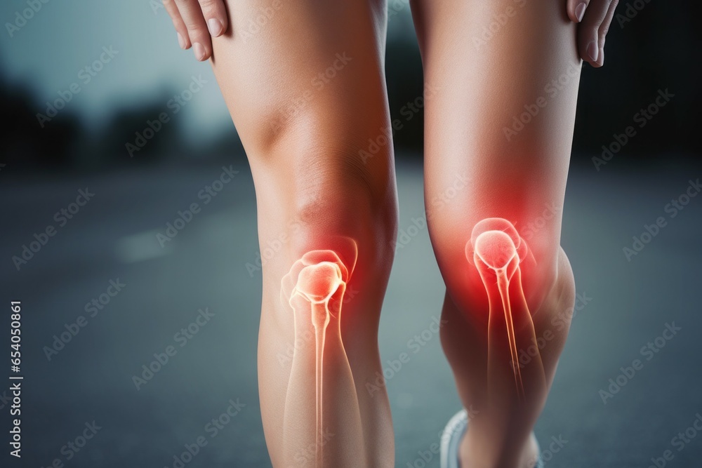 Aufkleber running and knee problems. visualization of nerve endings. background with selective focus and copy 
