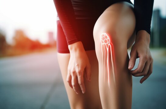 Knee problems. Abstract visualization of nerve endings in joints. Background with selective focus