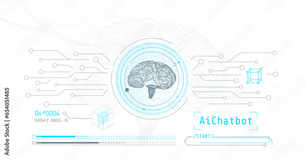 Poster hologram of digital brain with artificial intelligence, neural network concept.