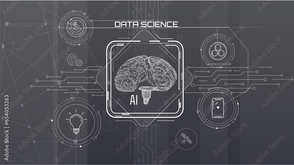 Poster artificial intelligence testing, virtual interface concept.