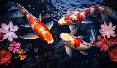 Koi fishes swimming in a koi fish pond created with AI