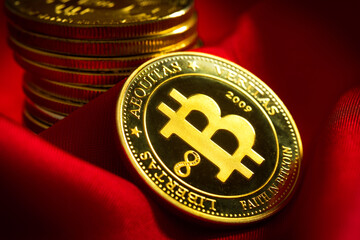 close up golden bitcoin