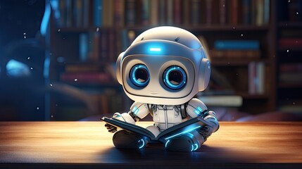 Futuristic robot reading a book created with AI
