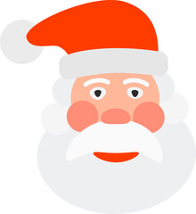 Santa Claus Head. Flat icon of funny Santa Claus face isolated on white background. Xmas symbol. Cute Cartoon Design Element for Christmas and New Year Holidays. Stock Vector illustration