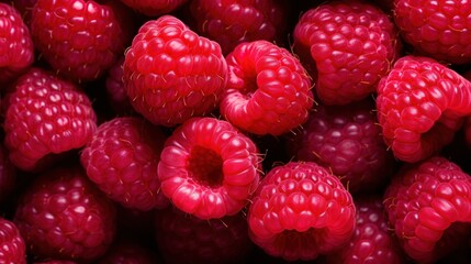 Raspberries background. Fresh juicy berry banner. Top view