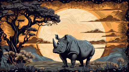 絶滅危惧種　クロサイ｜Black rhino Endangered species Generative AI