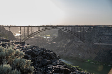 Traffic Rolls Over The Perrine Bridge In Twin Falls Idaho