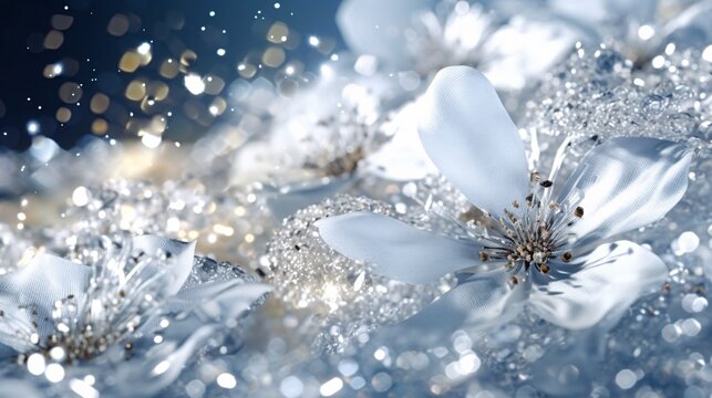 Beautiful flower on bokeh background with copy space. Аbstract background with bokeh defocused lights. Glittering lights background. 3D rendering
