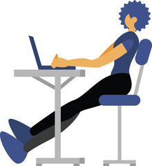 Woman at desk working on laptop casually vector illustration.