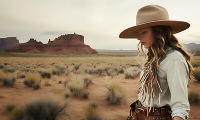 Cowgirl in the desert - obrazy, fototapety, plakaty