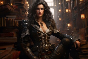 Fototapeta na wymiar Steampunk Girl and Woman Fashion: Vintage, Retro, and Fantasy Styles with Corsets, Goggles, Victorian Industrial Style; Leather and Elegant in the World of Steam Machinery, Gothic Clocks, and Cosplay