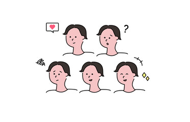 様々な表情をする女性アイコンのセット
