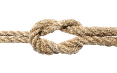 Fototapeta na wymiar Hemp ropes with knot isolated on white