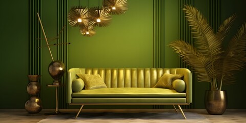 Luxurious and Minimalist Living Room Interior with Sofa and Other Furniture with Nature Concept...