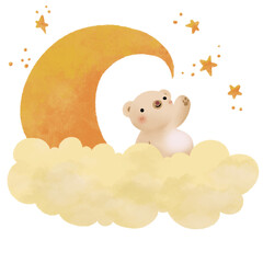 Cute bear and moon,bear cartoon,Cute animal