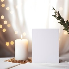 christmas card with candle - obrazy, fototapety, plakaty
