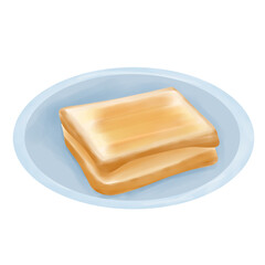 Toast Bread on the blue plate Illustration