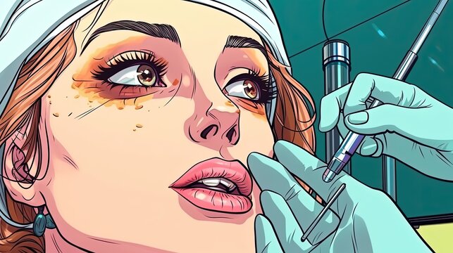 Plastic surgeon performing a cosmetic procedure. Fantasy concept , Illustration painting.