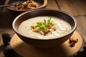 Gr&oslash;d: A Wholesome and Nourishing Danish Porridge Dish, Showcasing the Comforting Delights of Traditional Scandinavian Cuisine in a Tempting Close-Up