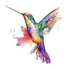 Obraz premium Hummingbird Bird Portrait in Watercolors & Pen