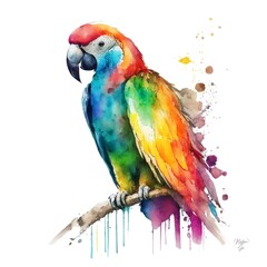 Parrot Bird Portrait in Watercolors & Pen