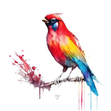 Cardinal Bird Portrait in Watercolors & Pen