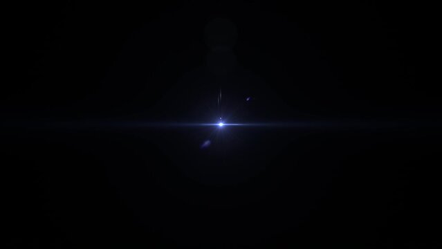 Abstract loop center flickering golw star blue optical lens flares shin animation on black background for screen project overlay. Lighting lamp rays effect dynamic bright