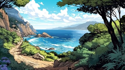 Obraz premium Picturesque coastal cliffs art. Fantasy concept , Illustration painting.