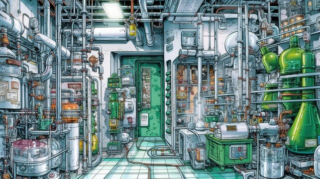 Pharmaceutical production facilities. Fantasy concept , Illustration painting.