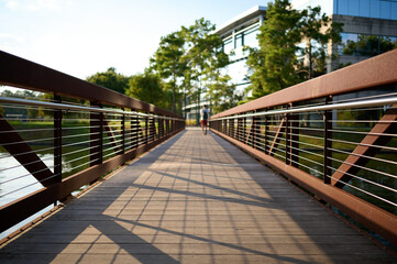 THE WOODLANDS, TEXAS - JULY 24th 2023: background settings for outdoor portraits by Lake Woodlands. The lake waters are tranquil, the fall colors are spectacular, there are hidden paths and benches