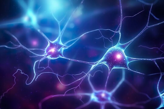 Neuron cells neural network under microscope neuro research science brain signal information background
