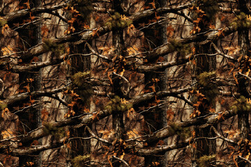 Fall Foliage Camo Blend. Seamless Repeatable Background. - obrazy, fototapety, plakaty
