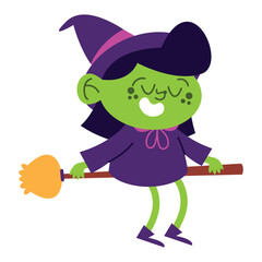 halloween witch with magic broom