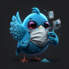 the twitter bird fighting a corona virus with a jab and money  - obrazy, fototapety, plakaty