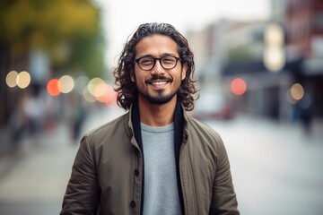 Fototapeta premium Caucasian man smile happy face portrait in city