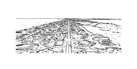 Obraz premium Building view with landmark of Sandbridge is the neighborhood in Virginia. Hand drawn sketch illustration in vector.