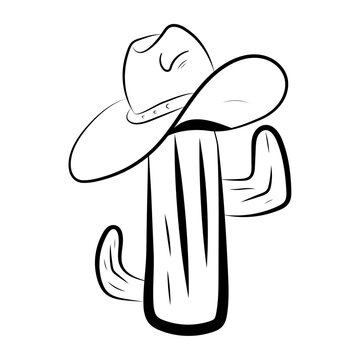 cowbow hand draw cactus with a hat