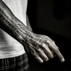 A man showcasing a detailed tattoo on his arm
